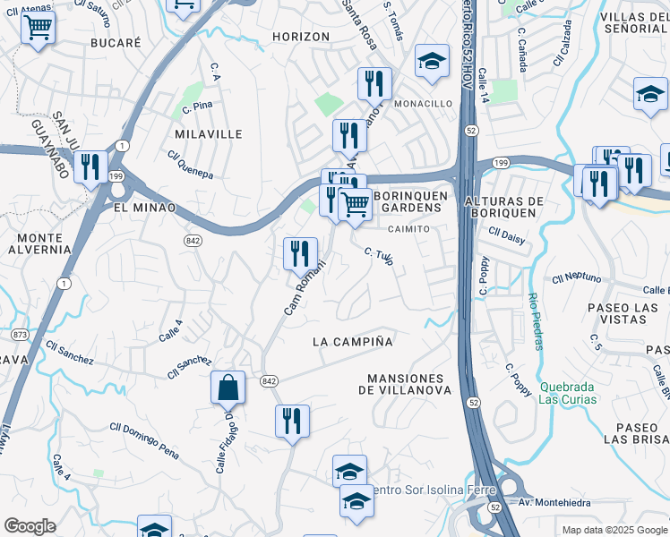 map of restaurants, bars, coffee shops, grocery stores, and more near Sec Emiliano Pol in San Juan