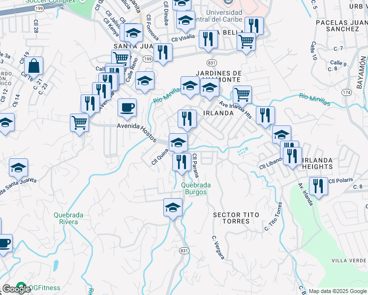 map of restaurants, bars, coffee shops, grocery stores, and more near in Bayamón