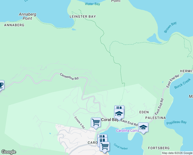map of restaurants, bars, coffee shops, grocery stores, and more near 543 Cereus Corner in Coral Bay