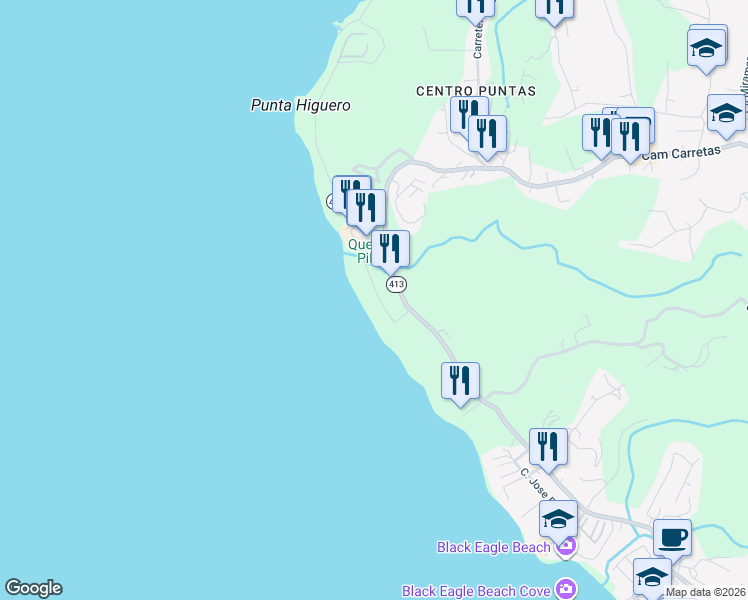 map of restaurants, bars, coffee shops, grocery stores, and more near Highway 413 in Aguada