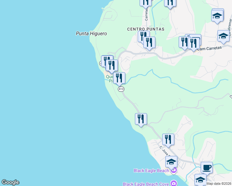 map of restaurants, bars, coffee shops, grocery stores, and more near Highway 413 in Aguada