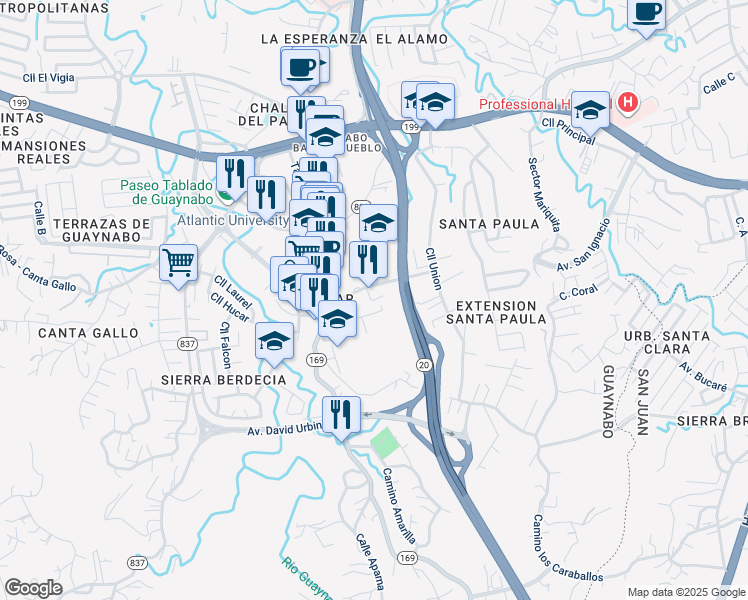 map of restaurants, bars, coffee shops, grocery stores, and more near Calle Ramon Murga Interior in Guaynabo