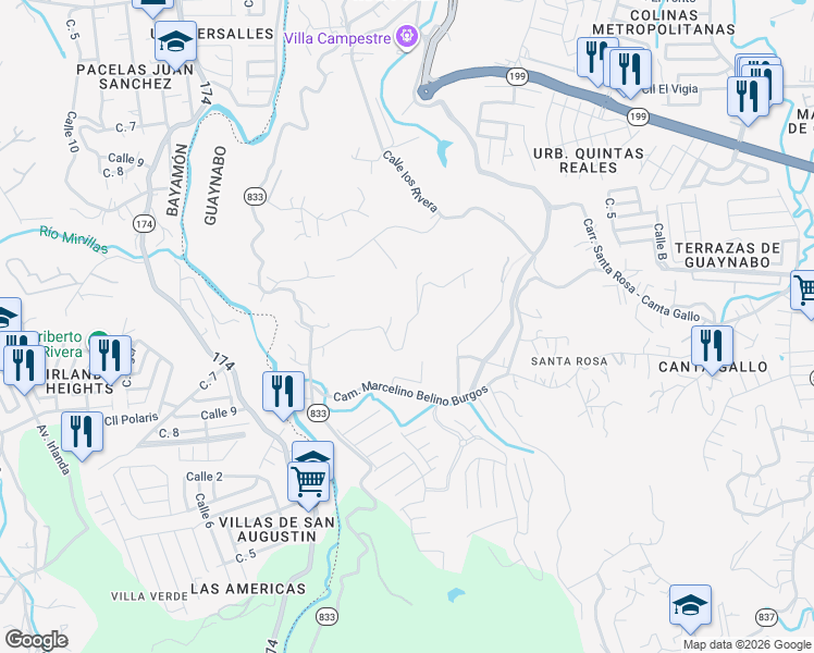 map of restaurants, bars, coffee shops, grocery stores, and more near Unnamed Road in Bayamón