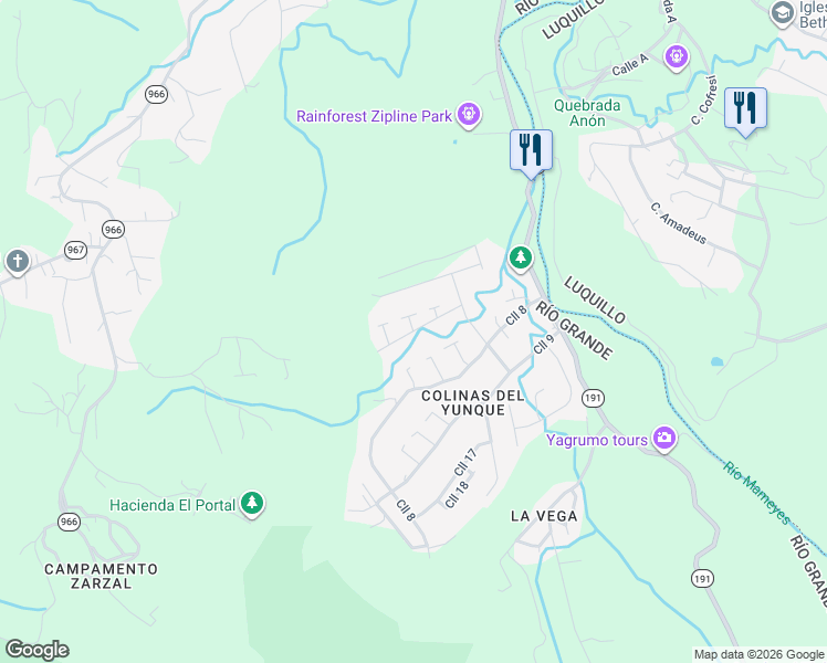 map of restaurants, bars, coffee shops, grocery stores, and more near Calle 4 in Mameyes 2