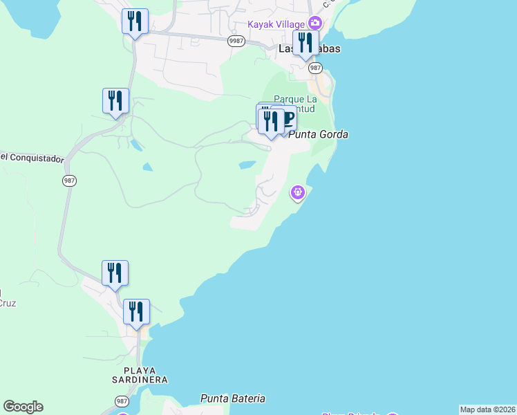 map of restaurants, bars, coffee shops, grocery stores, and more near Unnamed Rd in Fajardo
