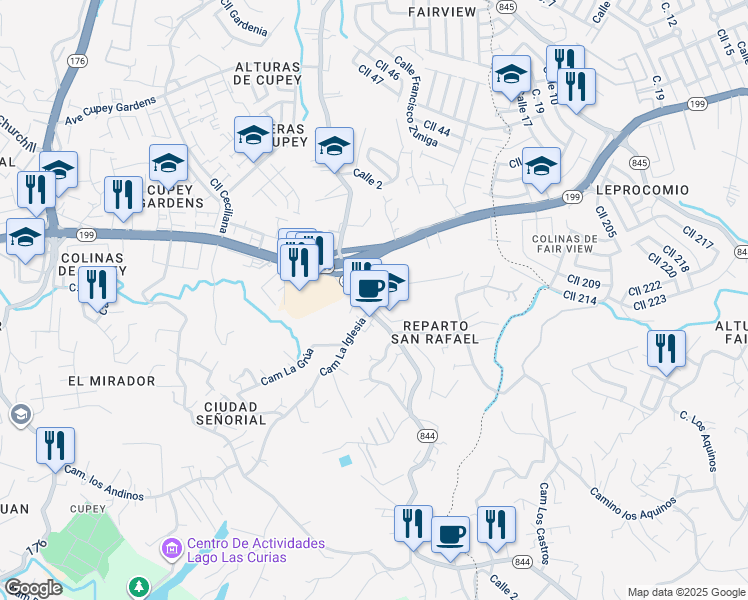 map of restaurants, bars, coffee shops, grocery stores, and more near Puerto Rico 844 in San Juan