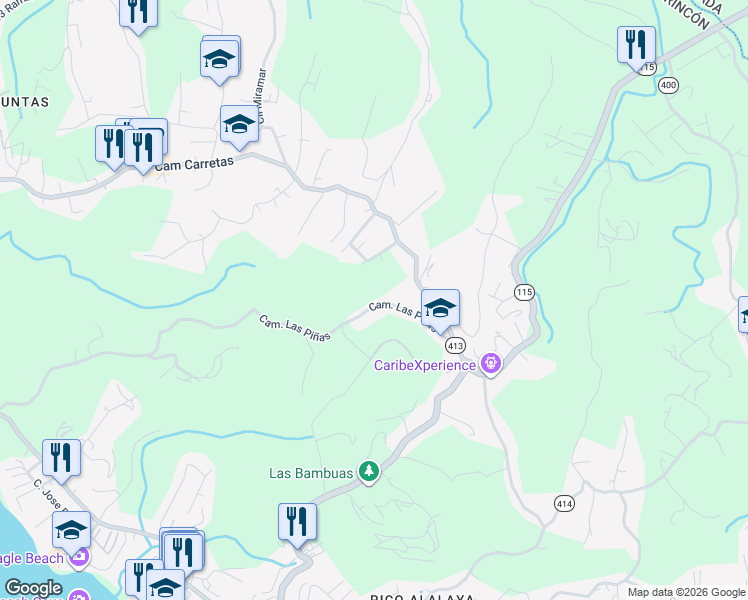 map of restaurants, bars, coffee shops, grocery stores, and more near Camino Carretas in Aguada