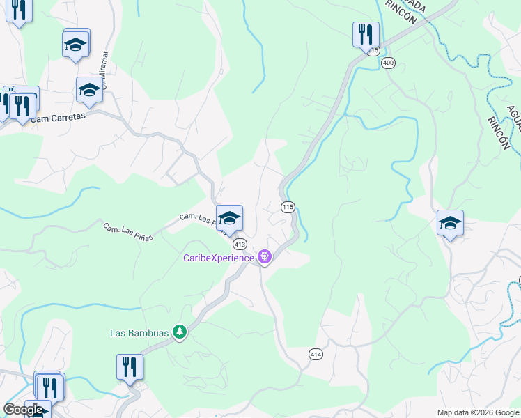 map of restaurants, bars, coffee shops, grocery stores, and more near Puerto Rico 115 in Aguada