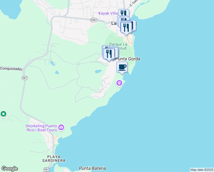 map of restaurants, bars, coffee shops, grocery stores, and more near State Rd 3 in Fajardo