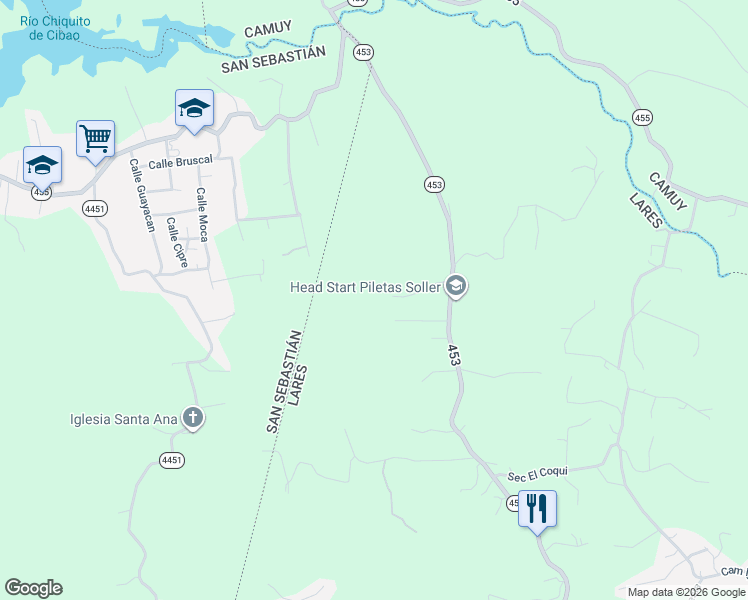 map of restaurants, bars, coffee shops, grocery stores, and more near in Lares