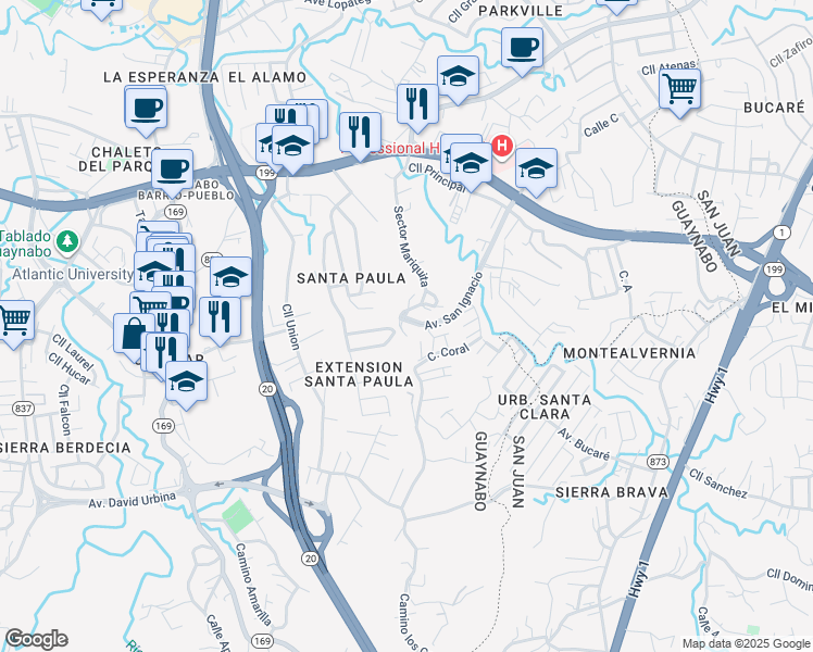 map of restaurants, bars, coffee shops, grocery stores, and more near 163-217 Calle 2 in Guaynabo