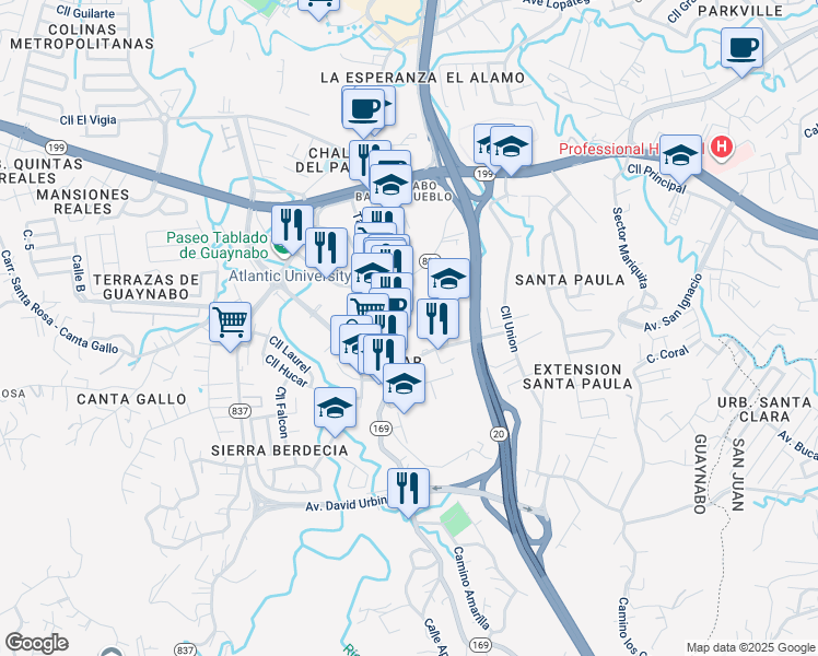 map of restaurants, bars, coffee shops, grocery stores, and more near Calle Ramon Murga Interior in Guaynabo