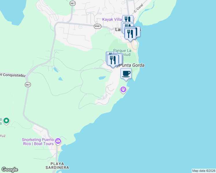 map of restaurants, bars, coffee shops, grocery stores, and more near Unnamed Road in Fajardo