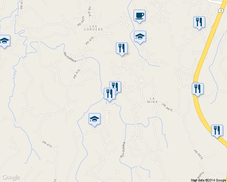 map of restaurants, bars, coffee shops, grocery stores, and more near 4416 in Aguada