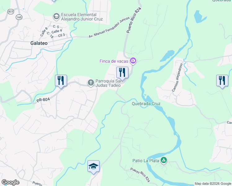 map of restaurants, bars, coffee shops, grocery stores, and more near Puerto Rico 824 in Toa Alta