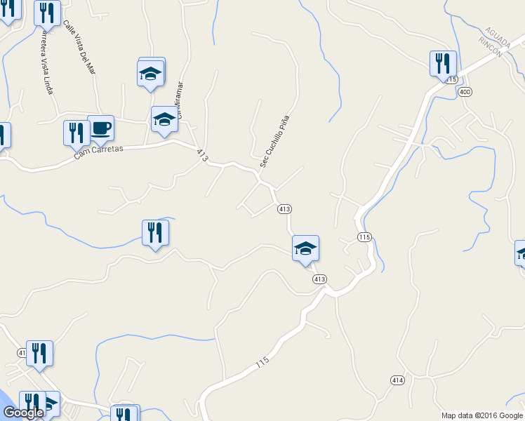 map of restaurants, bars, coffee shops, grocery stores, and more near Calle Flamboyan in Aguada