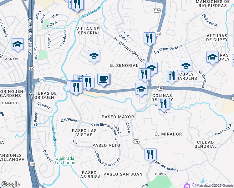 map of restaurants, bars, coffee shops, grocery stores, and more near Avenida Doña Felisa Rincón De Gautier in San Juan