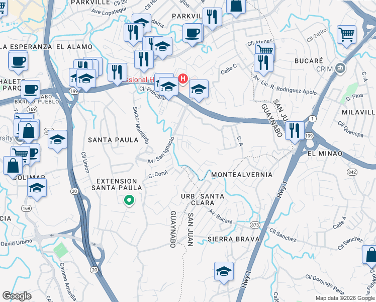 map of restaurants, bars, coffee shops, grocery stores, and more near in Guaynabo