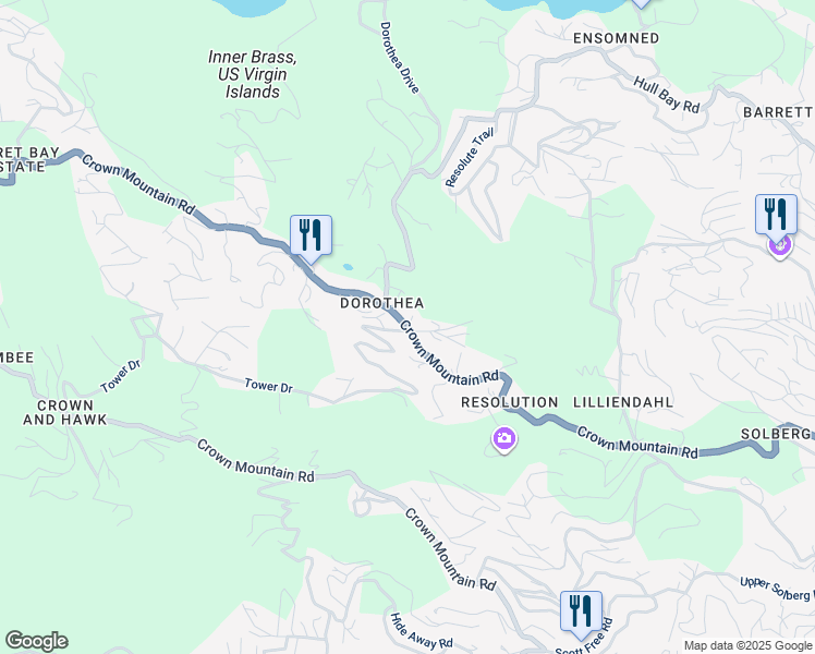 map of restaurants, bars, coffee shops, grocery stores, and more near Crown Mountain Road in Northside