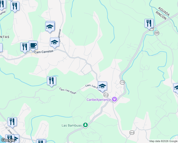 map of restaurants, bars, coffee shops, grocery stores, and more near Calle Flamboyan in Aguada