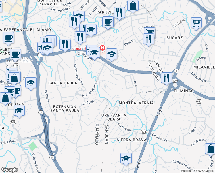 map of restaurants, bars, coffee shops, grocery stores, and more near in Guaynabo