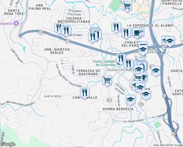 map of restaurants, bars, coffee shops, grocery stores, and more near in Guaynabo