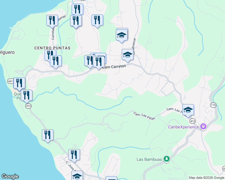 map of restaurants, bars, coffee shops, grocery stores, and more near Unnamed Road in Aguada