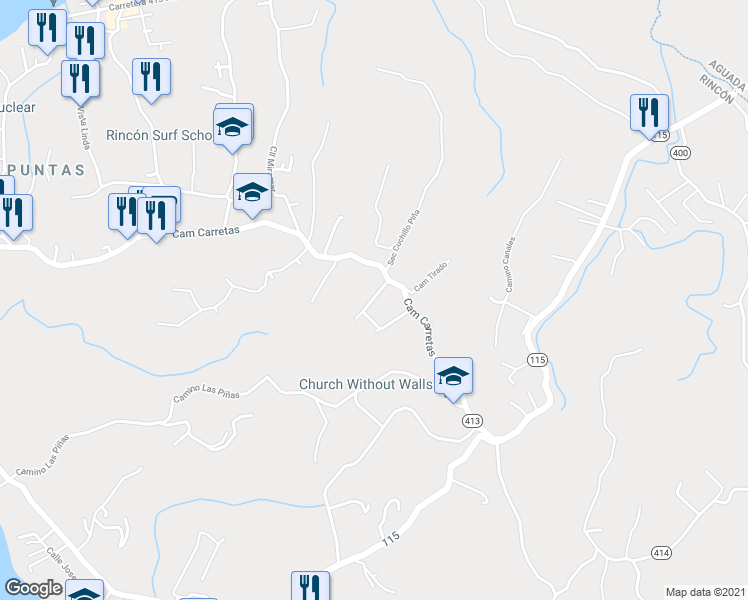 map of restaurants, bars, coffee shops, grocery stores, and more near Calle Cipreses in Aguada