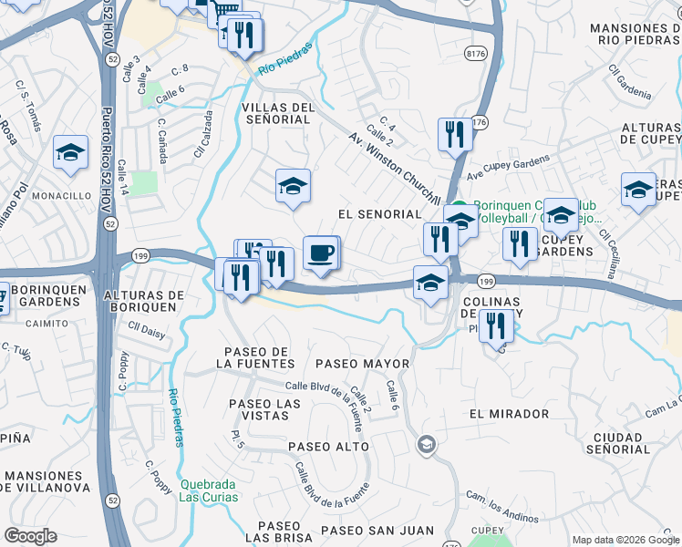 map of restaurants, bars, coffee shops, grocery stores, and more near Madre Teresa Jornet in San Juan