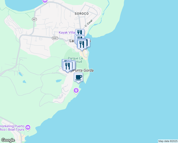 map of restaurants, bars, coffee shops, grocery stores, and more near Unnamed Road in Fajardo
