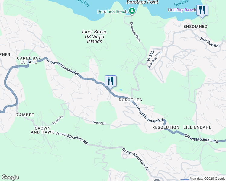 map of restaurants, bars, coffee shops, grocery stores, and more near in Charlotte Amalie West