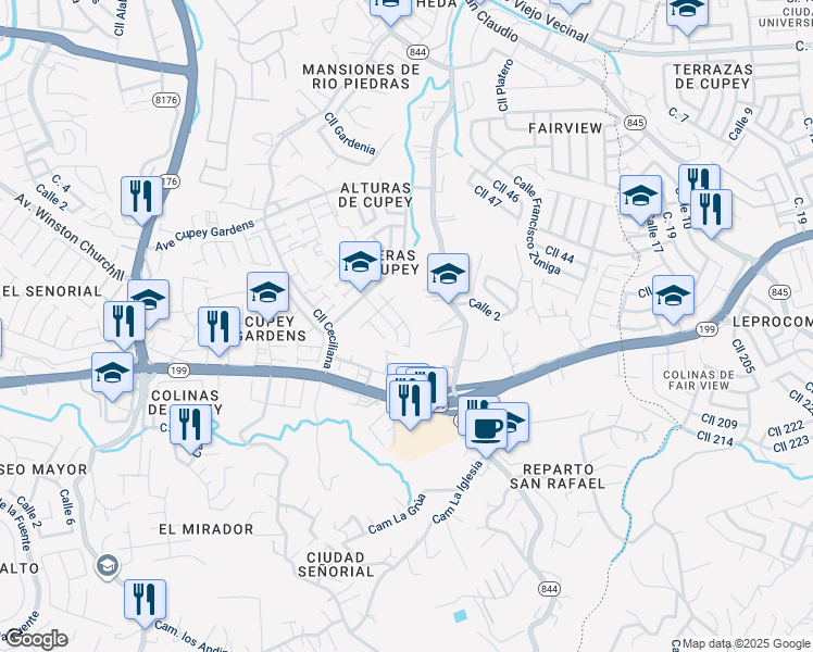 map of restaurants, bars, coffee shops, grocery stores, and more near 29 Calle Marfil in San Juan