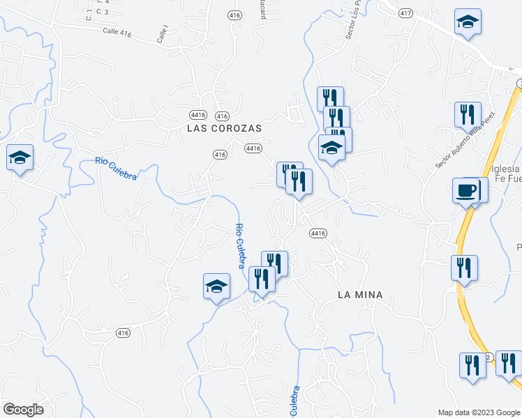 map of restaurants, bars, coffee shops, grocery stores, and more near 4416 in Aguada