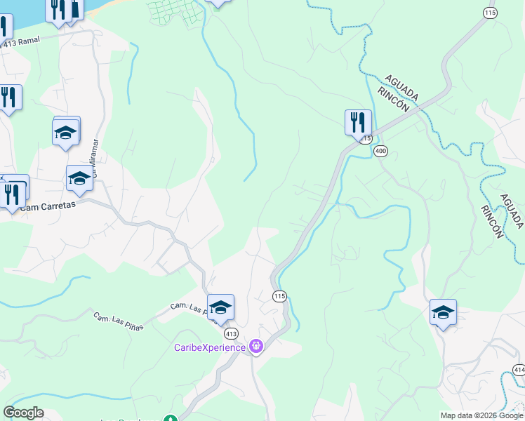 map of restaurants, bars, coffee shops, grocery stores, and more near Camino Tirado in Aguada