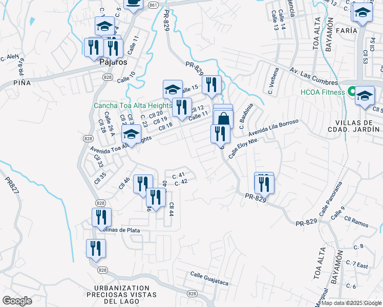 map of restaurants, bars, coffee shops, grocery stores, and more near Calle 4 in Toa Alta