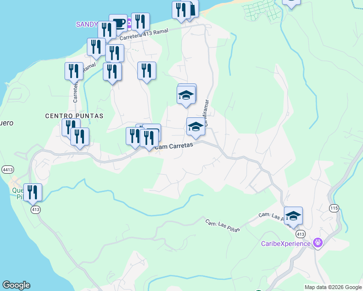 map of restaurants, bars, coffee shops, grocery stores, and more near in Puntas