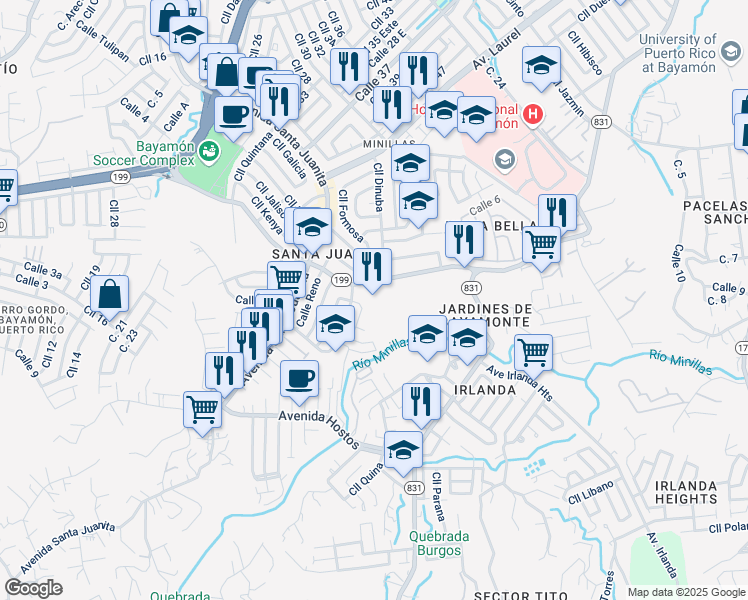 map of restaurants, bars, coffee shops, grocery stores, and more near in Bayamón