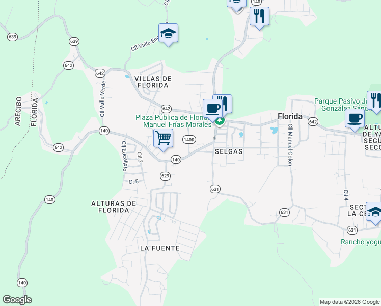 map of restaurants, bars, coffee shops, grocery stores, and more near Puerto Rico 140R in Florida