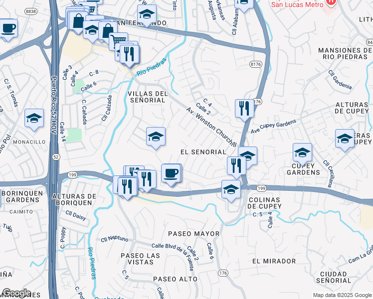 map of restaurants, bars, coffee shops, grocery stores, and more near in San Juan