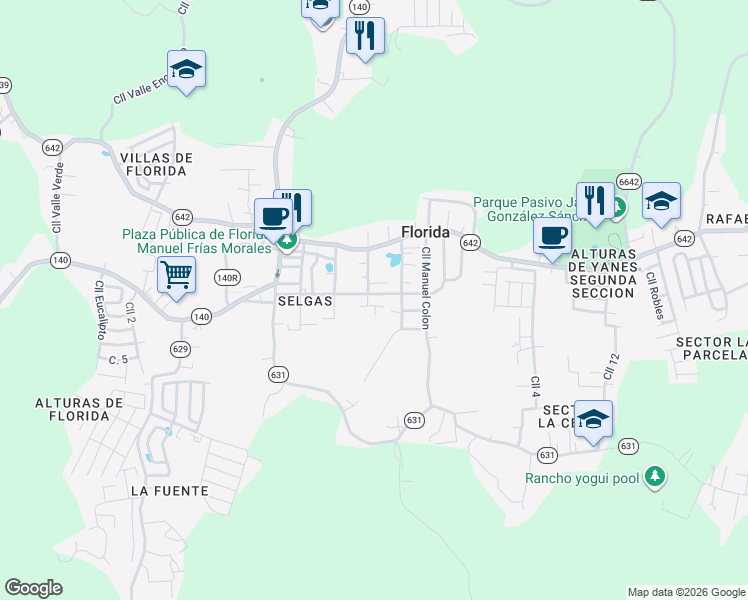 map of restaurants, bars, coffee shops, grocery stores, and more near 96 Calle David Lopez in Florida