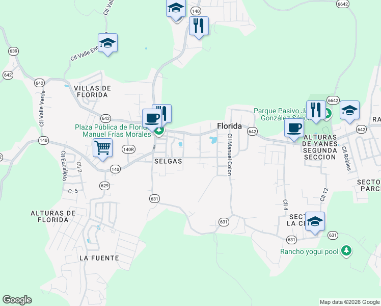 map of restaurants, bars, coffee shops, grocery stores, and more near 96 Calle David Lopez in Florida