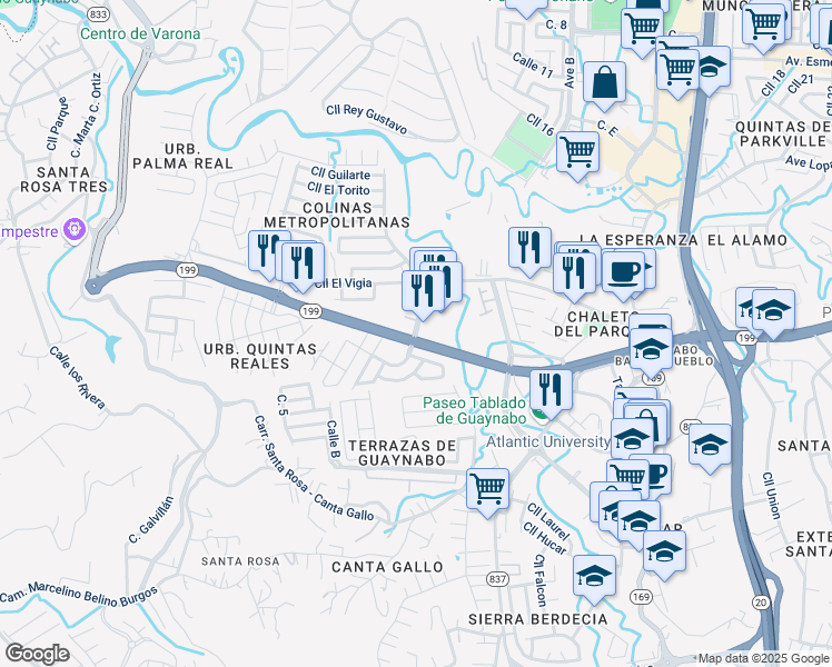 map of restaurants, bars, coffee shops, grocery stores, and more near Cll Reina Sofia in Guaynabo