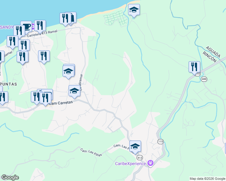 map of restaurants, bars, coffee shops, grocery stores, and more near Sec Cuchillo Piña in Aguada