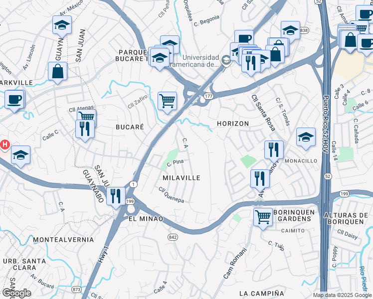map of restaurants, bars, coffee shops, grocery stores, and more near 10 Calle A in San Juan