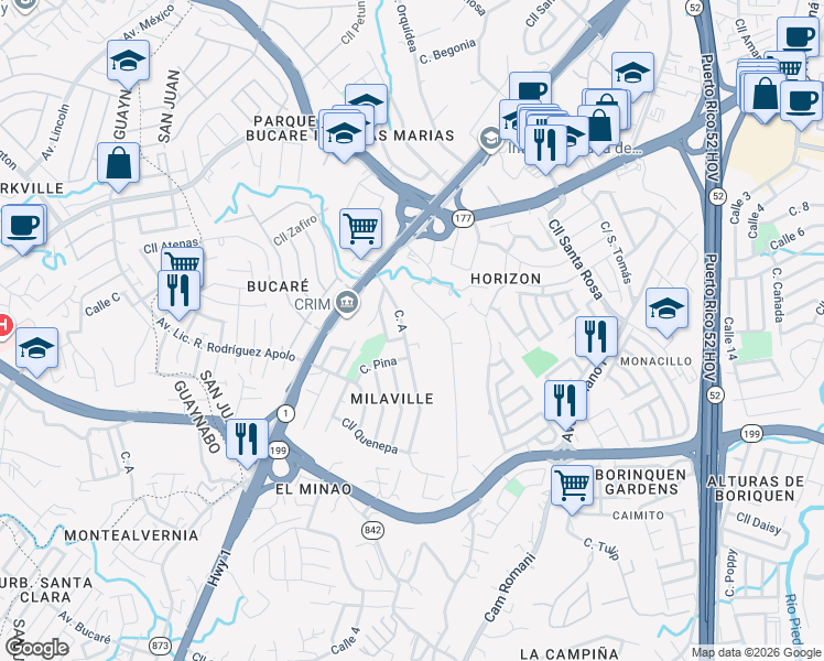 map of restaurants, bars, coffee shops, grocery stores, and more near 10-12 Calle A in San Juan