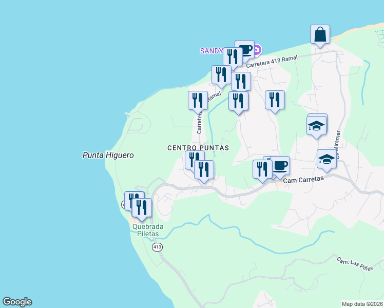 map of restaurants, bars, coffee shops, grocery stores, and more near Carretera 413 Ramal in Aguada