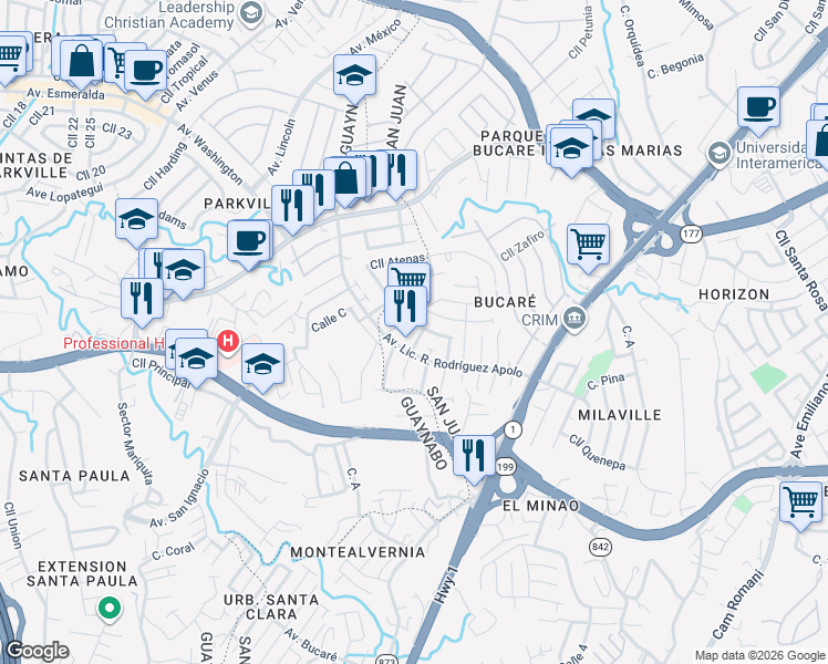 map of restaurants, bars, coffee shops, grocery stores, and more near 56-60 Calle Esparta in Guaynabo