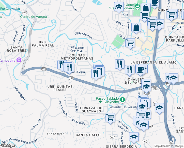 map of restaurants, bars, coffee shops, grocery stores, and more near in Guaynabo