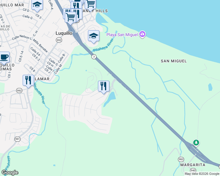 map of restaurants, bars, coffee shops, grocery stores, and more near in Sector Los Ramos