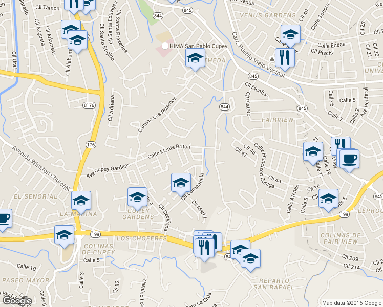 map of restaurants, bars, coffee shops, grocery stores, and more near Calle Gallegos in San Juan